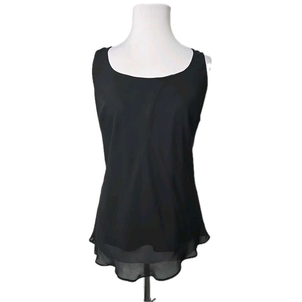 MSK Black Silky Sleeveless Layered Blouse Tank Top LARGE L